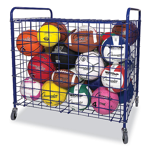 Champion Sports Lockable Ball Storage Cart, Fits Approximately 24 Balls, Metal, 37" x 22" x 20", Blue (LFX)