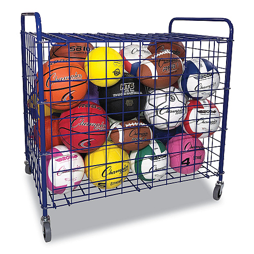 Champion Sports Lockable Ball Storage Cart, Fits Approximately 24 Balls, Metal, 37" x 22" x 20", Blue (LFX)