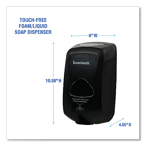 Boardwalk Touch-Free Automatic Dispenser, 1,200 mL, 6 x 4.05 x 10.58, Black (BWK42200)