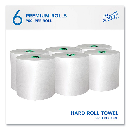 Pro Hard Roll Paper Towels with Absorbency Pockets, for Scott Pro Dispenser, Green Core Only, 1-Ply, 7.5" x 900 ft,6 Rolls/CT (43961)