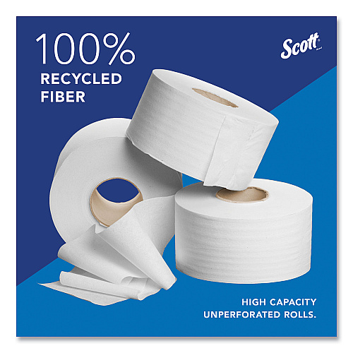 Scott Essential 100% Recycled Fiber JRT Bathroom Tissue for Business, Septic Safe, 2-Ply, White, 3.55" x 1,000 ft, 12 Rolls/Carton (67805)
