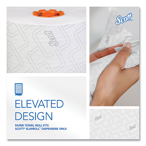Scott Slimroll Towels, 1-Ply, 8" x 580 ft, White/Orange Core, 6 Roll/Carton (47035)