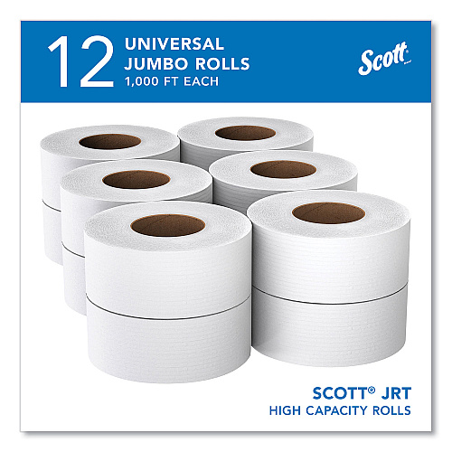 Scott Essential JRT Jumbo Roll Bathroom Tissue, Septic Safe, 2-Ply, White, 3.55" x 1,000 ft, 12 Rolls/Carton (07805)