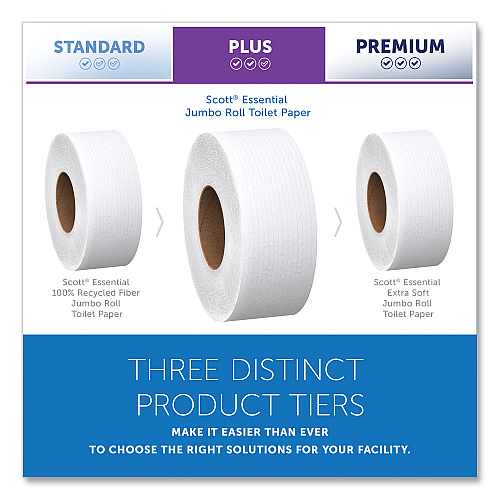 Scott Essential JRT Jumbo Roll Bathroom Tissue, Septic Safe, 2-Ply, White, 3.55" x 1,000 ft, 12 Rolls/Carton (07805)