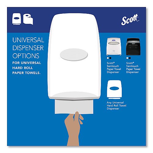 Scott Essential 100% Recycled Fiber Hard Roll Towel, 1-Ply, 8" x 800 ft, 1.5" Core, White, 12 Rolls/Carton (01052)