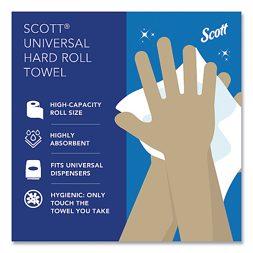 Scott Essential High Capacity Hard Roll Towels for Business, Absorbency Pockets, 1-Ply, 8" x 1,000 ft, 1.5" Core, White,12 Rolls/CT (01000)