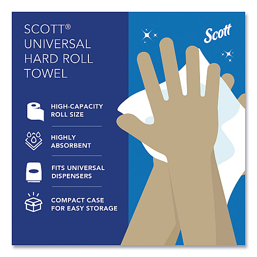 Scott Essential High Capacity Hard Roll Towels for Business, 1-Ply, 8" x 1,000 ft, 1.5" Core, Recycled, White, 6 Rolls/Carton (01005)
