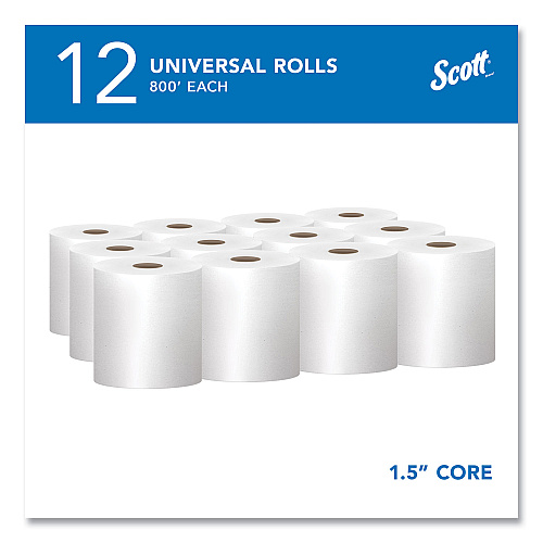 Scott Essential Hard Roll Towels for Business, Absorbency Pockets, 1-Ply, 8" x 800 ft,  1.5" Core, White, 12 Rolls/Carton (01040)