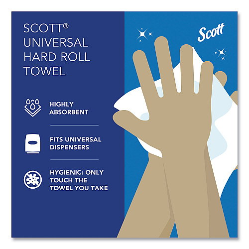 Scott Essential Hard Roll Towels for Business, Absorbency Pockets, 1-Ply, 8" x 800 ft,  1.5" Core, White, 12 Rolls/Carton (01040)