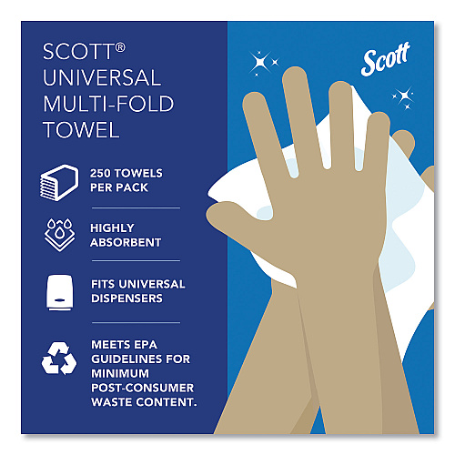 Scott Essential Multi-Fold Towels, Plus Tier, Absorbency Pockets, 1-Ply, 9.2 x 9.4, White, 250/Packs, 16 Packs/Carton (01804)