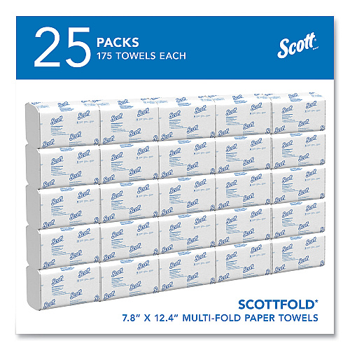 Pro Scottfold Towels, 1-Ply, 7.8 x 12.4, White, 175 Towels/Pack, 25 Packs/Carton (01960)