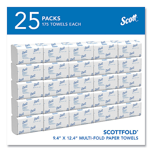 Pro Scottfold Towels, 1-Ply, 9.4 x 12.4, White, 175 Towels/Pack, 25 Packs/Carton (01980)