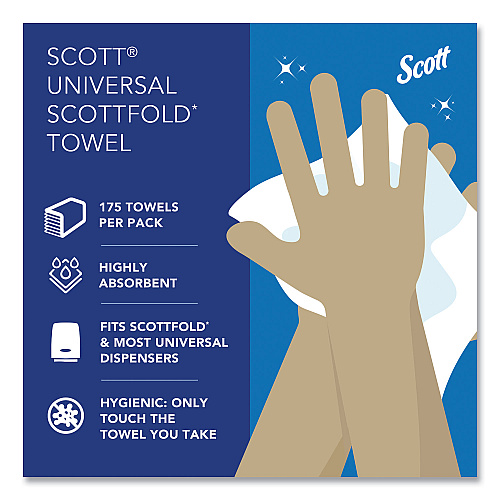 Pro Scottfold Towels, 1-Ply, 9.4 x 12.4, White, 175 Towels/Pack, 25 Packs/Carton (01980)