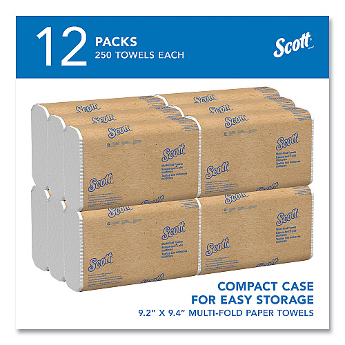 Scott Multi-Fold Towels, Absorbency Pockets, 1-Ply, 9.2 x 9.4, White, 250 Sheets/Pack (03650)