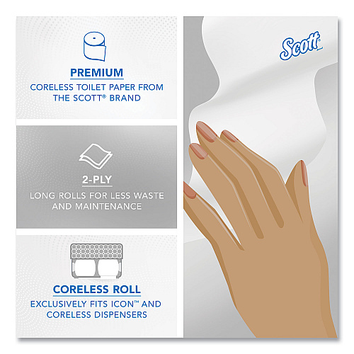 Scott Essential Coreless SRB Bathroom Tissue, Septic Safe, 2-Ply, White, 1,000 Sheets/Roll, 36 Rolls/Carton (04007)