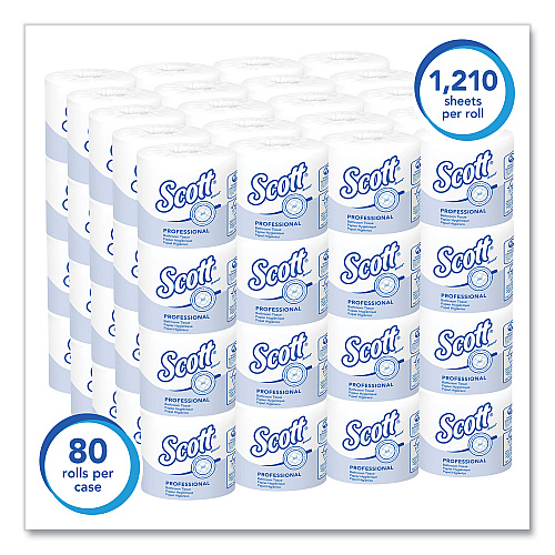 Scott Essential Standard Roll Bathroom Tissue for Business, Septic Safe, 1-Ply, White, 1,210 Sheets/Roll, 80 Rolls/Carton (05102CT)