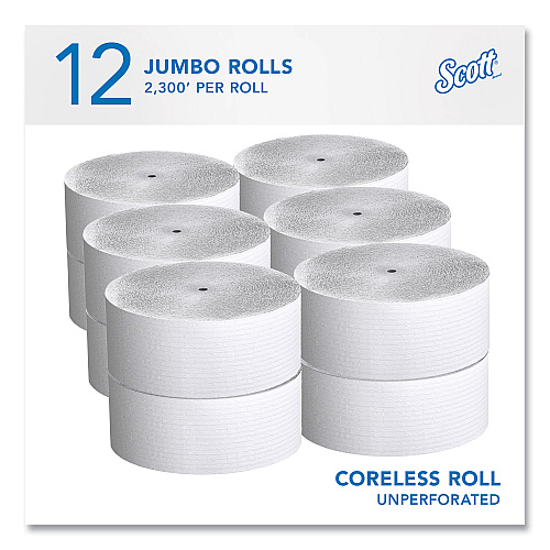 Scott&reg; Coreless Jumbo Jr. Toilet Paper Rolls, 1-Ply, 2300-ft., 12 Rolls (07005)