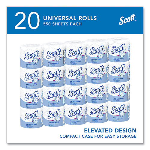 Scott Essential Standard Roll Bathroom Tissue for Business, Septic Safe, Convenience Carton, 2-Ply, White, 550/Roll, 20 Rolls/CT (13607)