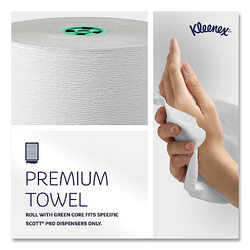 Kleenex Hard Roll Paper Towels with Premium Absorbency Pockets with Colored Core, Green Core, 1-Ply, 7.5" x 700 ft, White, 6 Rolls/CT (25630)
