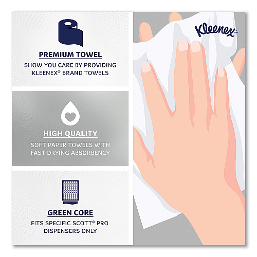 Kleenex Hard Roll Paper Towels with Premium Absorbency Pockets with Colored Core, Green Core, 1-Ply, 7.5" x 700 ft, White, 6 Rolls/CT (25630)