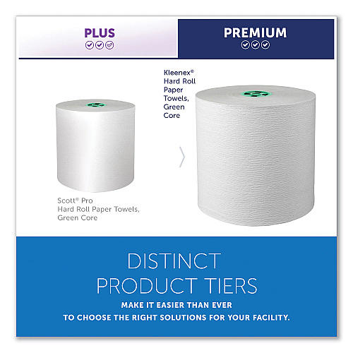 Kleenex Hard Roll Paper Towels with Premium Absorbency Pockets with Colored Core, Green Core, 1-Ply, 7.5" x 700 ft, White, 6 Rolls/CT (25630)