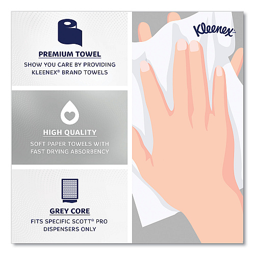 Kleenex Hard Roll Paper Towels with Premium Absorbency Pockets with Colored Core, Gray Core, 1-Ply, 7.5" x 700 ft, White, 6 Rolls/CT (25639)