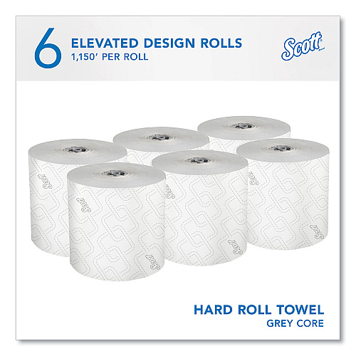 Pro Hard Roll Paper Towels with Elevated Scott Design for Scott Pro Dispenser, Gray Core Only, 1-Ply, 1,150 ft, 6 Rolls/CT (25703)