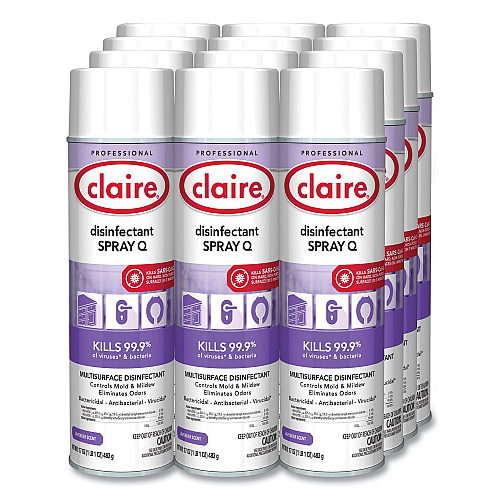 Claire Spray Q Disinfectant. Lavender Scent, 17 oz Aerosol Spray, Dozen (1003)