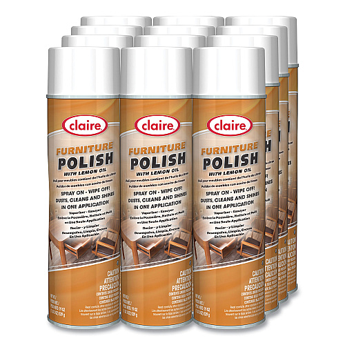 Claire Furniture Polish with Lemon Oil, Lemon Scent; 19 oz Aerosol Spray, Dozen (811)