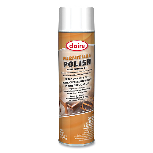 Claire Furniture Polish with Lemon Oil, Lemon Scent; 19 oz Aerosol Spray, Dozen (811)