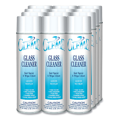 Claire Gleme Glass Cleaner, Fresh Scent, 19 oz Aerosol Spray, Dozen (050)