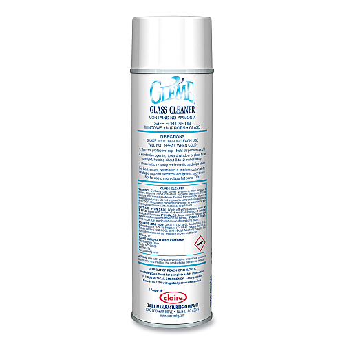 Claire Gleme Glass Cleaner, Fresh Scent, 19 oz Aerosol Spray, Dozen (050)