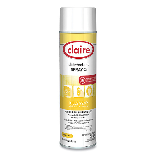 Claire Spray Q Disinfectant, Lemon Scent, 17 oz Aerosol Spray, Dozen (1002)