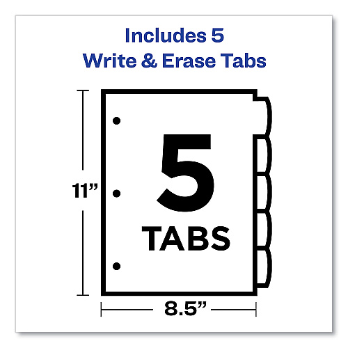 Avery Big Tab Write and Erase Durable Plastic Dividers, 5-Tab, 11 x 8.5, Assorted, 1 Set (16129)