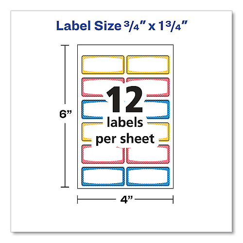 Avery Kids Handwritten Identification Labels, 1.75 x 0.75, Borders: Blue, Orange, Yellow, 12 Labels/Sheet, 5 Sheets/Pack (41442)
