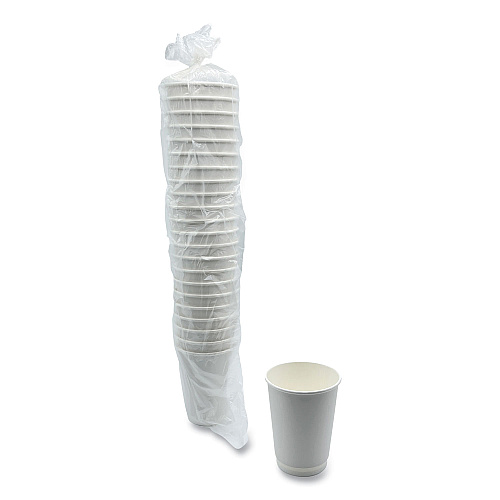 Boardwalk Paper Hot Cups, Double-Walled, 12 oz, White, 500/Carton (BWKDW12HCUP)