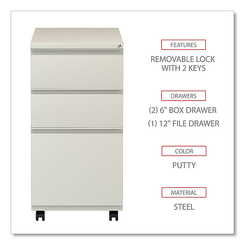 Alera File Pedestal with Full-Length Pull, Left or Right, 3-Drawers: Box/Box/File, Legal/Letter, Putty, 14.96" x 19.29" x 27.75" (ALEPBBBFPY)
