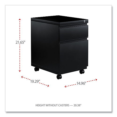 Alera File Pedestal with Full-Length Pull, Left or Right, 2-Drawers: Box/File, Legal/Letter, Black, 14.96" x 19.29" x 21.65" (ALEPBBFBL)