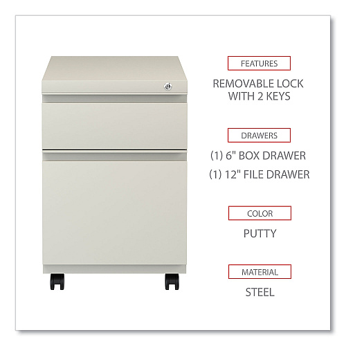 Alera File Pedestal with Full-Length Pull, Left or Right, 2-Drawers: Box/File, Legal/Letter, Putty, 14.96" x 19.29" x 21.65" (ALEPBBFPY)