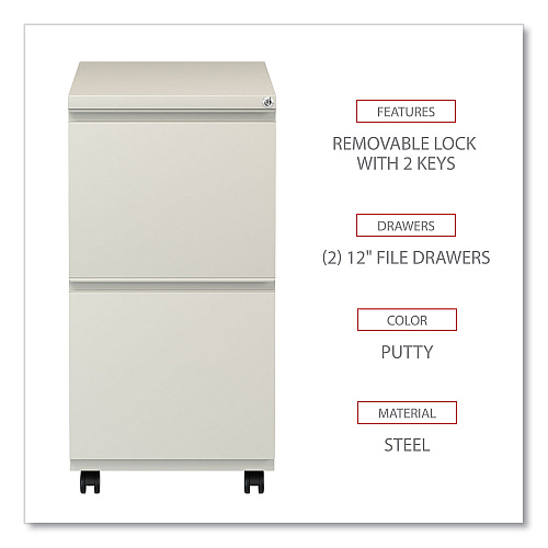 Alera File Pedestal with Full-Length Pull, Left or Right, 2 Legal/Letter-Size File Drawers, Putty, 14.96" x 19.29" x 27.75" (ALEPBFFPY)