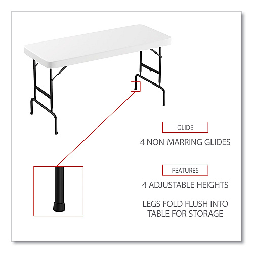Alera Adjustable Height Plastic Folding Table, Rectangular, 72w x 29.63d x 29.25 to 37.13h, White (ALEPT72AHW)