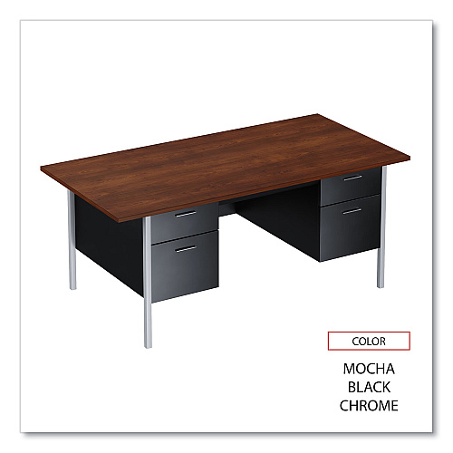 Alera Double Pedestal Steel Desk, 72" x 36" x 29.5", Mocha/Black, Chrome-Plated Legs (ALESD7236BM)