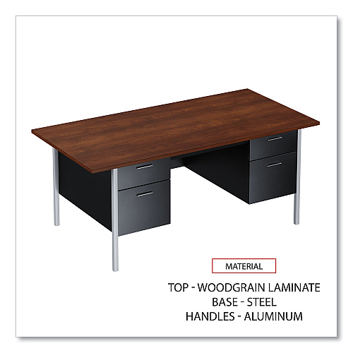 Alera Double Pedestal Steel Desk, 72" x 36" x 29.5", Mocha/Black, Chrome-Plated Legs (ALESD7236BM)