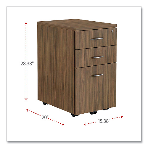 Alera Valencia Series Mobile Pedestal File, Left/Right, 3-Drawer: Box/Box/File, Legal/Letter, Walnut, 15.88 x 20.5 x 28.38 (ALEVA572816WA)