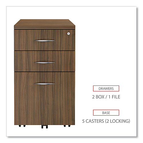 Alera Valencia Series Mobile Pedestal File, Left/Right, 3-Drawer: Box/Box/File, Legal/Letter, Walnut, 15.88 x 20.5 x 28.38 (ALEVA572816WA)
