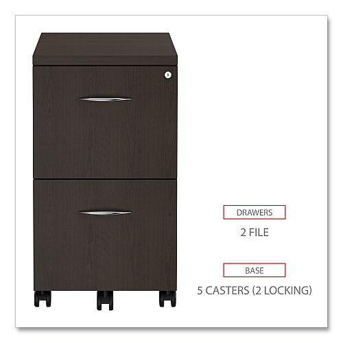 Alera Valencia Series Mobile Pedestal, Left or Right, 2 Legal/Letter-Size File Drawers, Espresso, 15.38" x 20" x 26.63" (ALEVA582816ES)