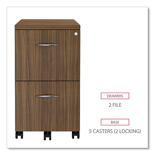 Alera Valencia Series Mobile Pedestal, Left or Right, 2 Legal/Letter-Size File Drawers, Modern Walnut, 15.38" x 20" x 26.63" (ALEVA582816WA)