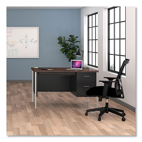 Alera Single Pedestal Steel Desk, 45.25" x 24" x 29.5", Mocha/Black, Chrome Legs (ALESD4524BM)