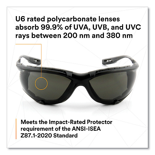 3M Virtua CCS Protective Eyewear with Foam Gasket, Black/Gray Plastic Frame, Gray Polycarbonate Lens (1187300000)