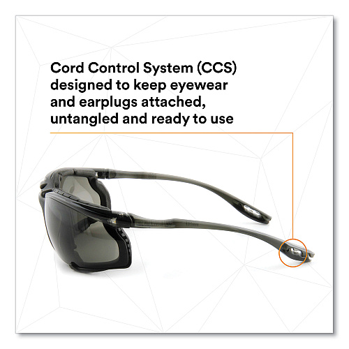 3M Virtua CCS Protective Eyewear with Foam Gasket, Black/Gray Plastic Frame, Gray Polycarbonate Lens (1187300000)
